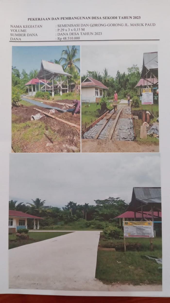 Dukung Fasilitas Pendidikan, Pemdes Sekodi Percepat Bangun Semenisasi Jalan PAUD